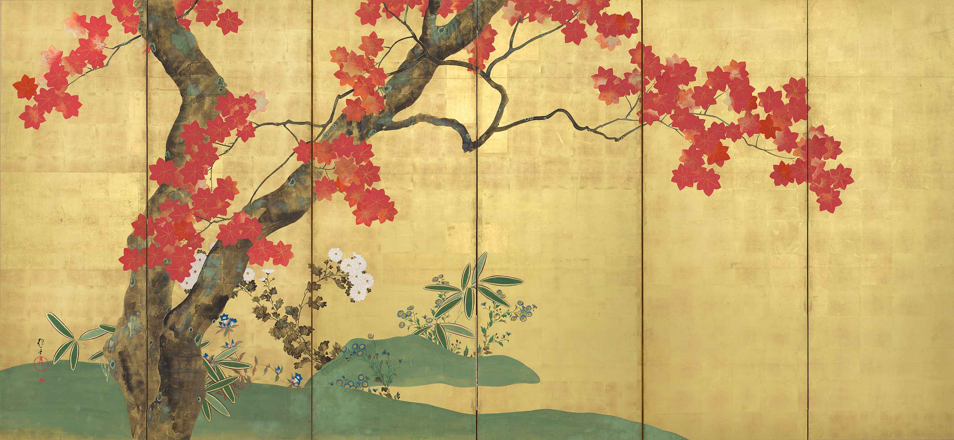 "Cherry and Maple Trees" by Sakai Hōitsu (1761–1828)